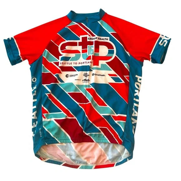 STP Mens 2016 Red and Teal Blue Cycling Jersey XL - Picture 1 of 7